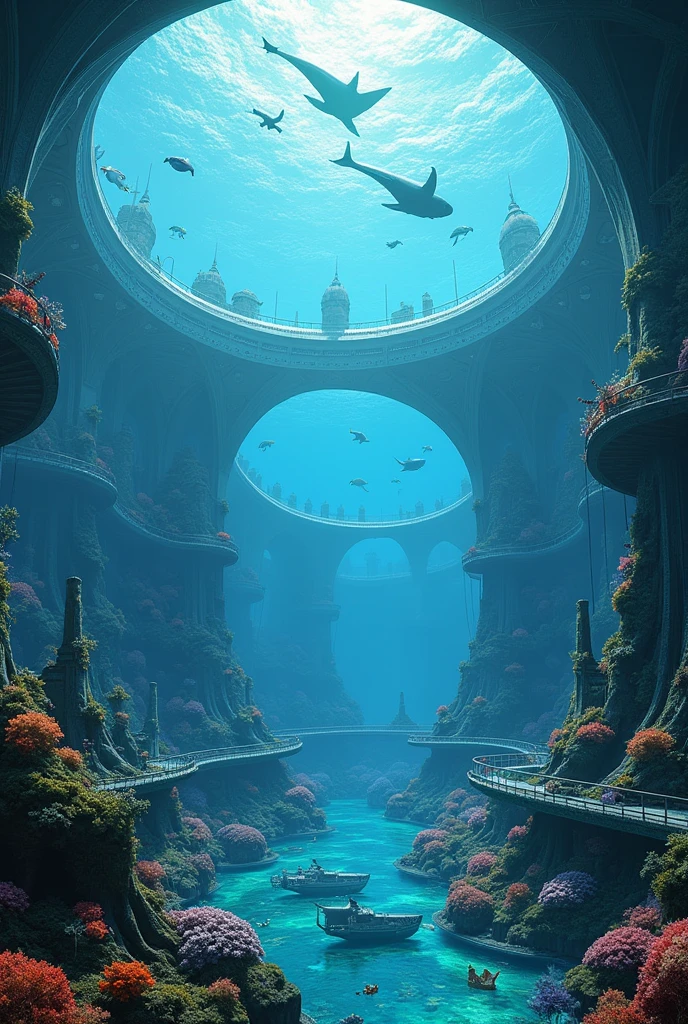 An underwater city, with a giant reinforced acrylic dome.