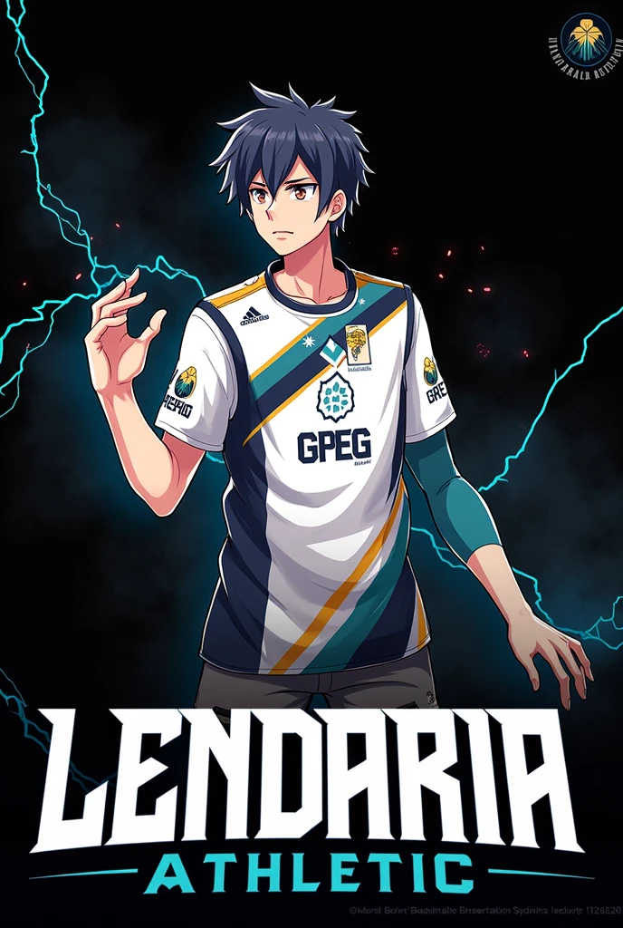 make a jerse basketball uniform for this lendaria athletic team, in blue , black and white colors, with greg theme