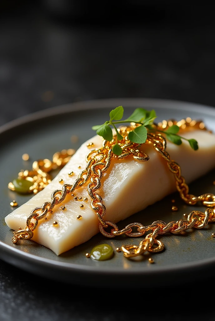 I want you to generate me four different 18-carat gold chains for sea bass loin 