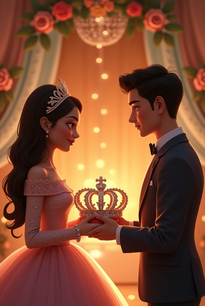 Parents holding crown for quinceanera
