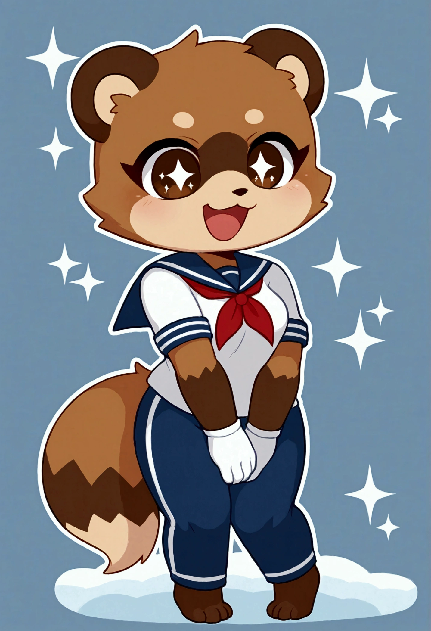 girl, squirrel, furry, bodyfur, tail, sailor suit, bottomless, gloves, boots, chibi, sparkling eyes, happy, full body, classroom, some perfect pussy, spread legs