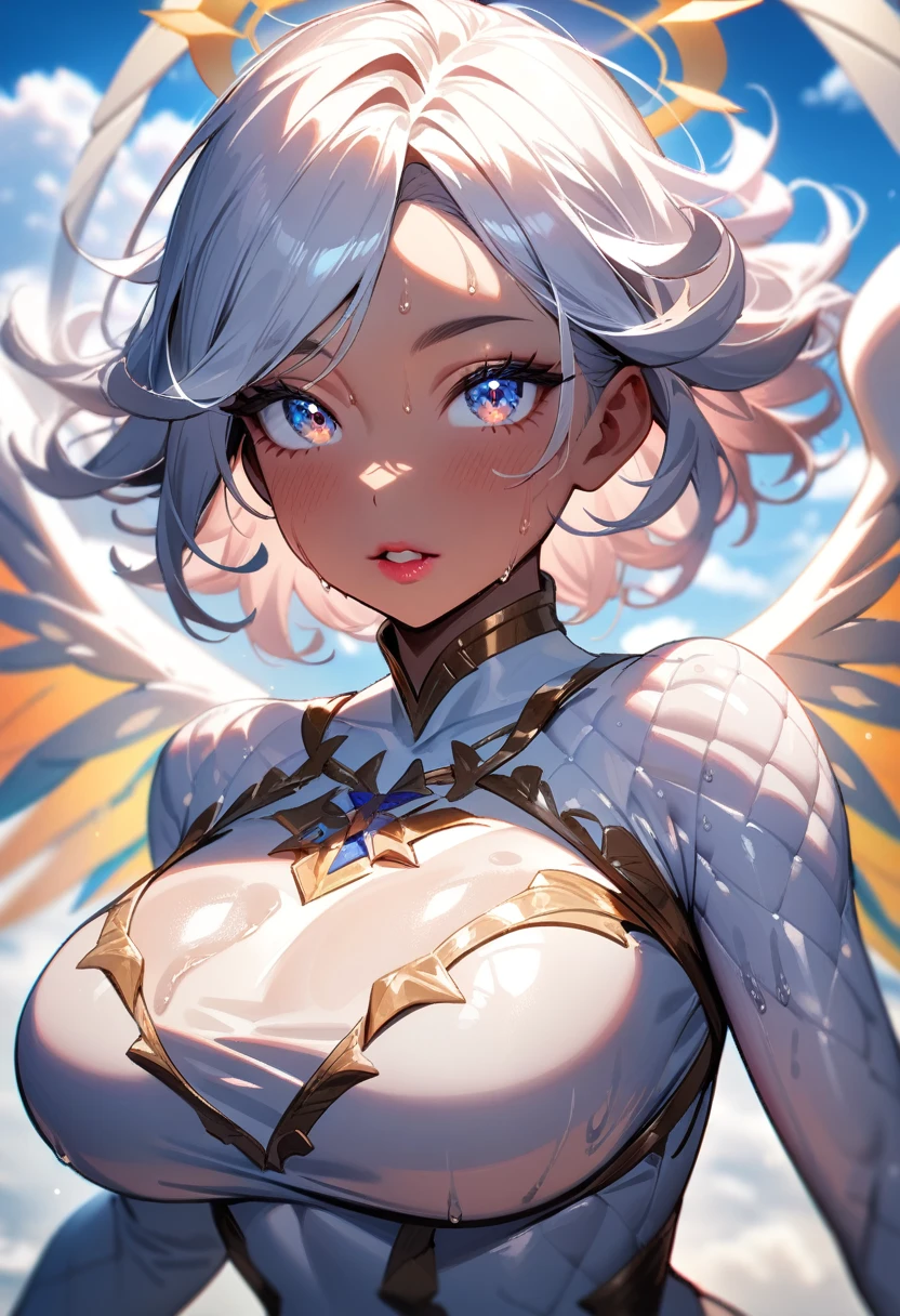 Very detailed、highest quality、Best image quality、masterpiece、8k、Anime Face、A kind smile、Sparkling blue eyes、(SFW Giant:1.5)、(Big Breasts:1.5)、shutumon、mask、Model pose