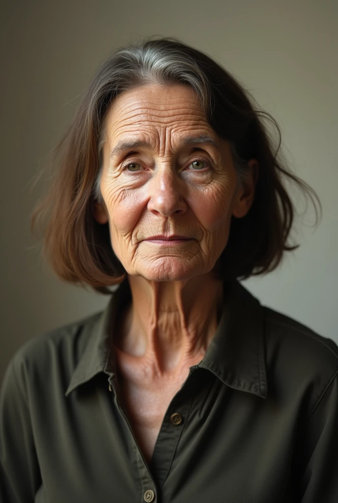 A portrait of a older german brunette in the mid seventies.