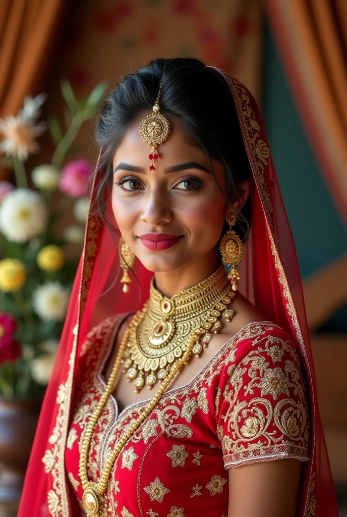 A 28 old Indian wedding woman with black skin and healthy body