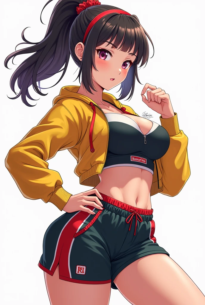 Sporty anime girl with marked clothes and big tits
