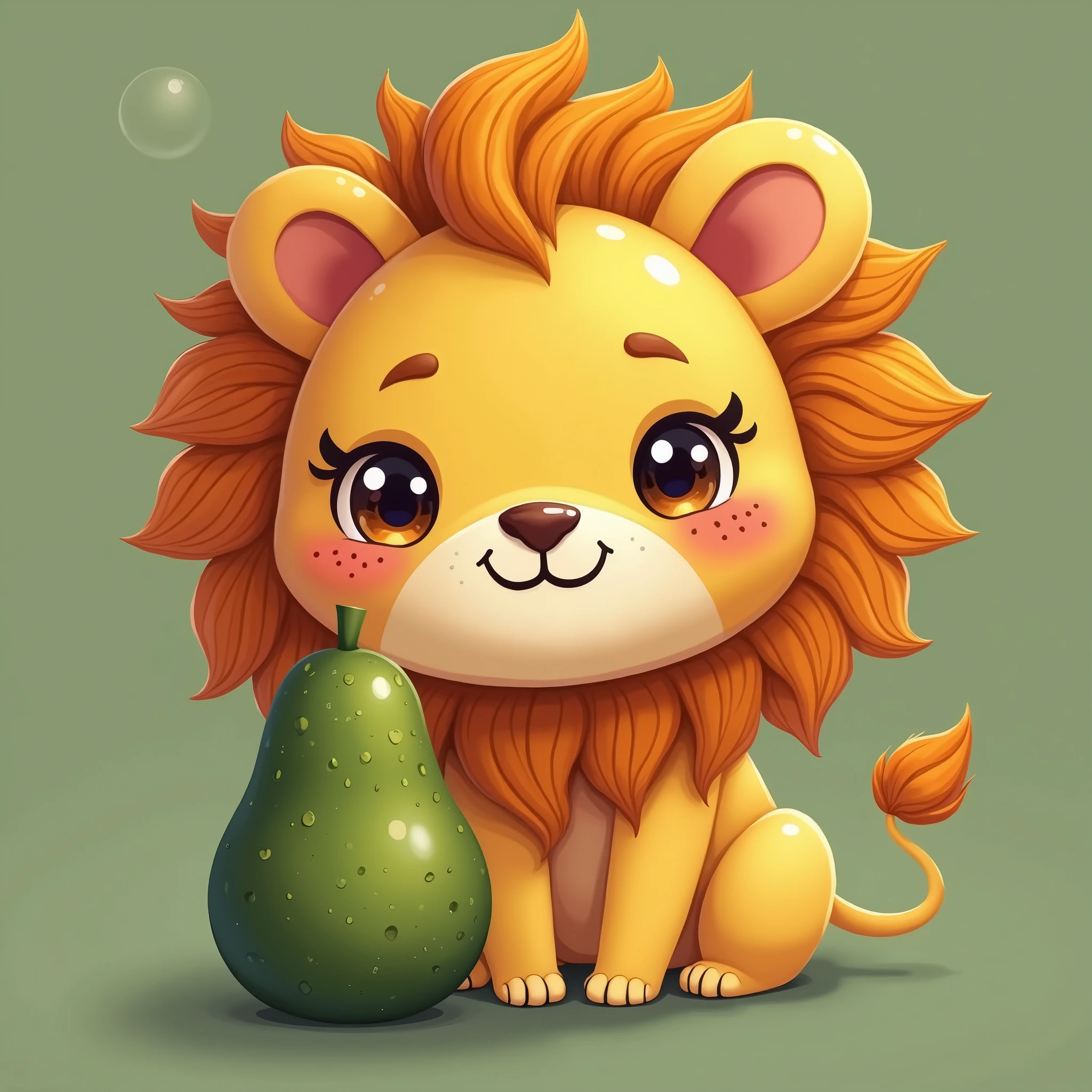 Make me a super wild and kawaii lion combined with a potaxie avocado with women&#39;s nails , full lips and long eyelashes 