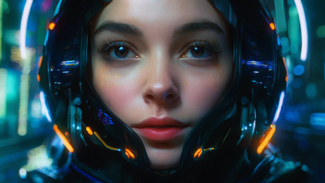 there is a woman in a sweatshirt looking at a computer screen, Wojtek FUS, hyper-realistic cyberpunk style, greg Beetle, beautiful cyberpunk girl face, cyberpunk style , hyperrealistic, Jackie Welles Cyberpunk, cyberpunk way, Beetle. hyperrealism, realism | Beetle, cinematic Beetle, by Beeple, Beetle artwork