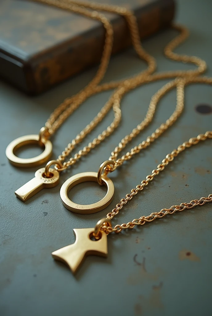 Four models of 18-carat gold men's necklaces in a lomo style. One is 8 mm wide. The second is 6 mm wide, the third is 4 mm wide and the fourth is 3 mm wide.