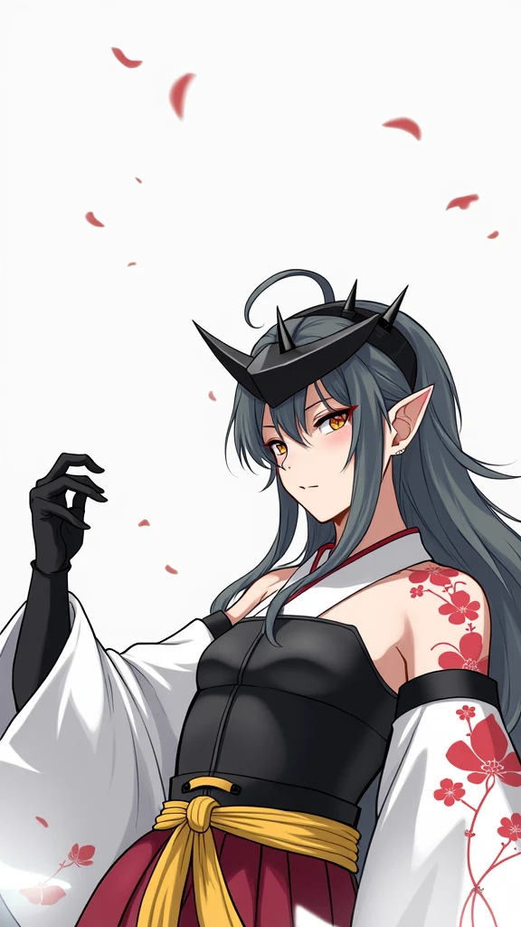 Shuten Douji,(absurderes, 8K, 4K, masutepiece, hyper extreme detailed:1.2), Best Quality, Perfect Anatomy,Perfect face,NSFW,young girl,purple eyes,facing forward,short hair,purple hair,(demon horn:1.1),purple kimono,(very flat chests:1.3),in the forest,Cherry tree,shrine