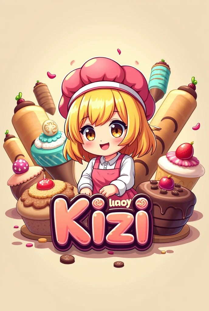 logo, Kizi, anime food, baking art, brigadiers ao fundo, candies, tortas, brigadiers, chocolates, blondie hair
