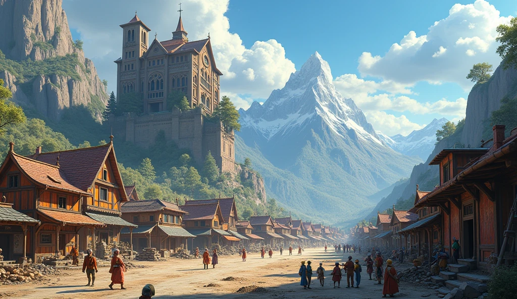 Huge Village small people in it construction is underway in the mountains The word Blum is like Hollywood but the word BLUM is huge and next to it the word @dragonscryptochat 