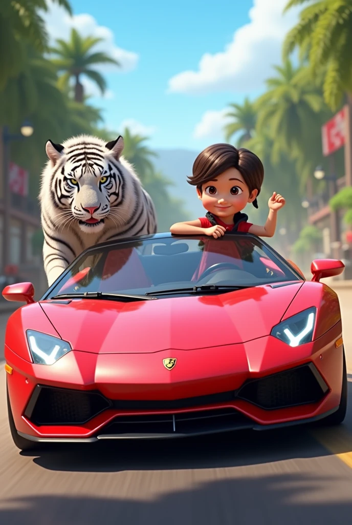 I want a YouTube video of a game that has a red color car with a white tiger and bygrown Sara Rudy etc. Beautiful and says Kidz Flix at the top.