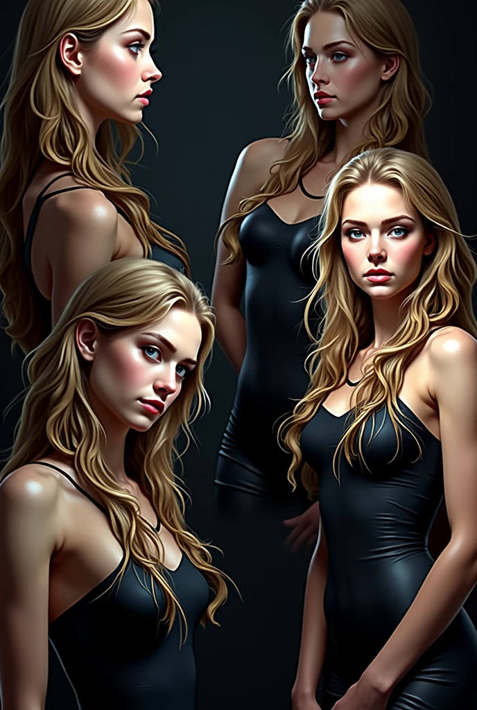 Use the style of the image girl more ultra realistic. White girl blond hair different positions 