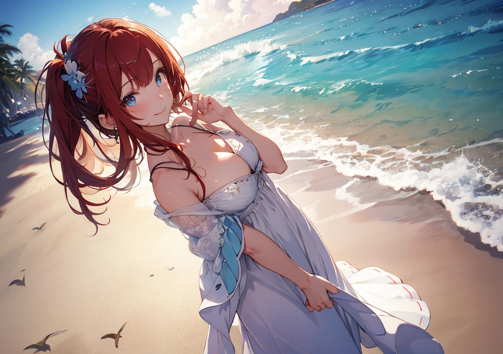 Realistic photos, Focus distance 10mm, Red and white, Beautiful girl, Realistic photos, Shooting at focus distance 10mm, masterpiece, 最high quality, high quality, Very detailed CG 8k wallpaper unit, Award-winning photography, Depth of written boundary, High resolution, bloom, chromatic aberration, Realistic, Very detailed, Art Station Trends, CGsociety Trends, Complex, High detail, dramatic, Art on the go, volumetric lighting, Disney princess in Ibiza style resort clothing standing on a white sand beach with blue sea and blue sky in the background
Resort dresses, summer air, clear water, relaxed smiles
