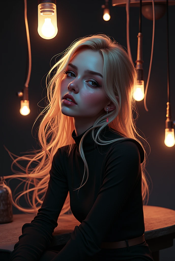 Use the style of the image but the girl more realistic blond hair white skin