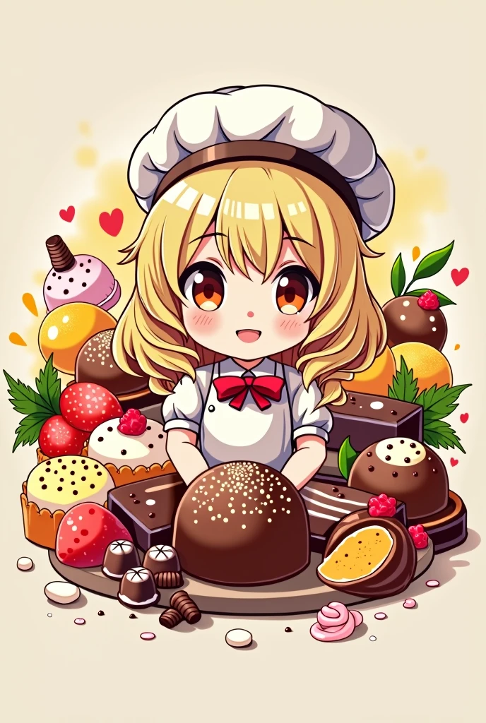 logo,Kizi, anime food, baking art, brigadiers frescas ao fundo, candies, tortas, brigadiers, chocolates, candies finos, blondie hair