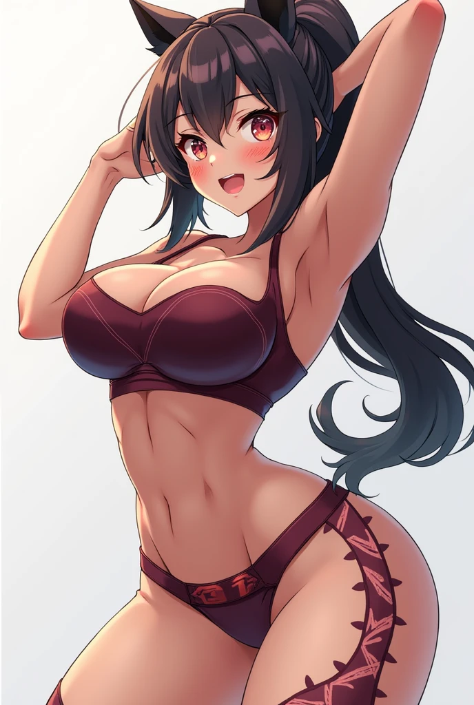 Sporty anime girl with marked clothes and big ass showing her marked tits
