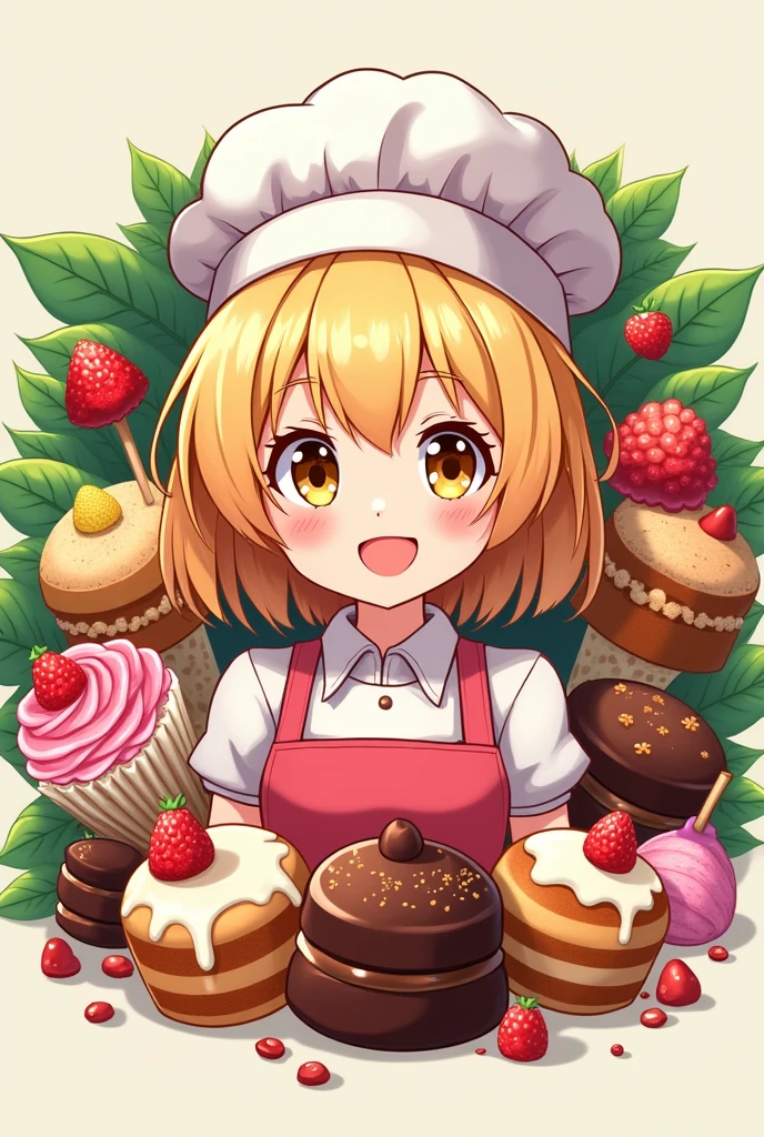 logo,Kizi, anime food, baking art, brigadiers frescas ao fundo, candies, Truffles, brigadiers, chocolates, candies finos, blondie hair
