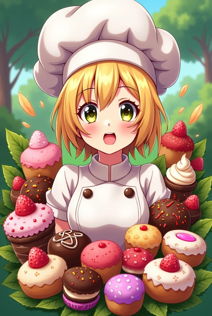 logo,Kizi, anime food, baking art, brigadiers frescas ao fundo, candies, Truffles, brigadiers, chocolates, candies finos, blondie hair