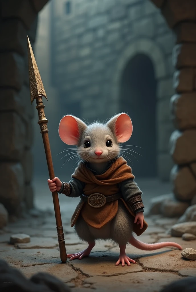 Medieval style mouse with spear with shading