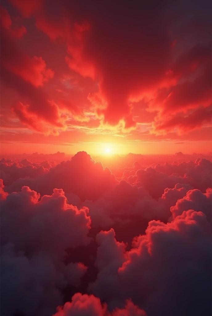 A dramatic sunset sky, infinite red clouds, ethereal and surreal atmosphere, glowing red horizon, moody and atmospheric, cinematic lighting, striking color palette, vibrant and vivid, dramatic and emotive, photorealistic, 8k, high resolution, detailed, breathtaking, masterpiece