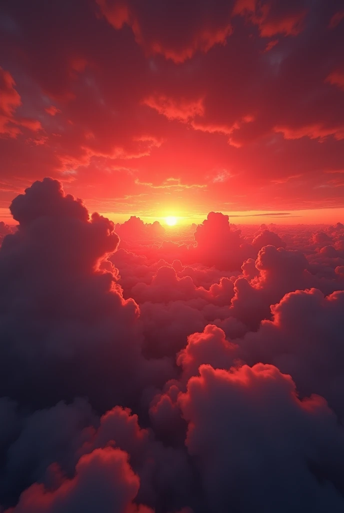A dramatic sunset sky, infinite red clouds, ethereal and surreal atmosphere, glowing red horizon, moody and atmospheric, cinematic lighting, striking color palette, vibrant and vivid, dramatic and emotive, photorealistic, 8k, high resolution, detailed, breathtaking, masterpiece