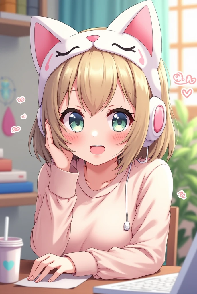  anime with kitten headphones playing