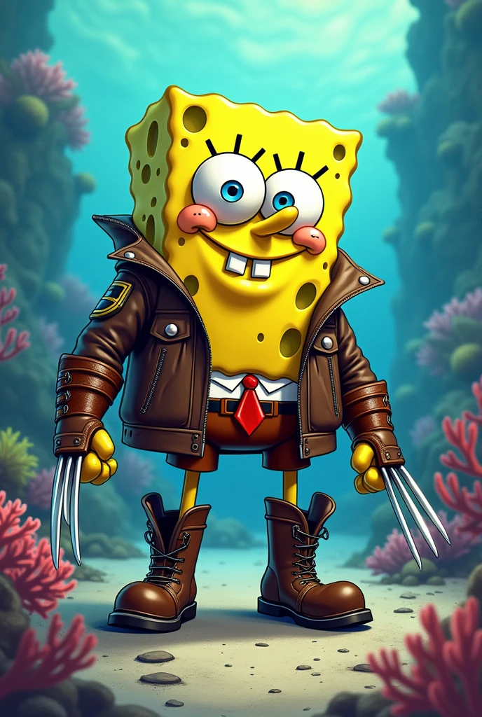 Sponge Bob in Wolverine outfit 
 