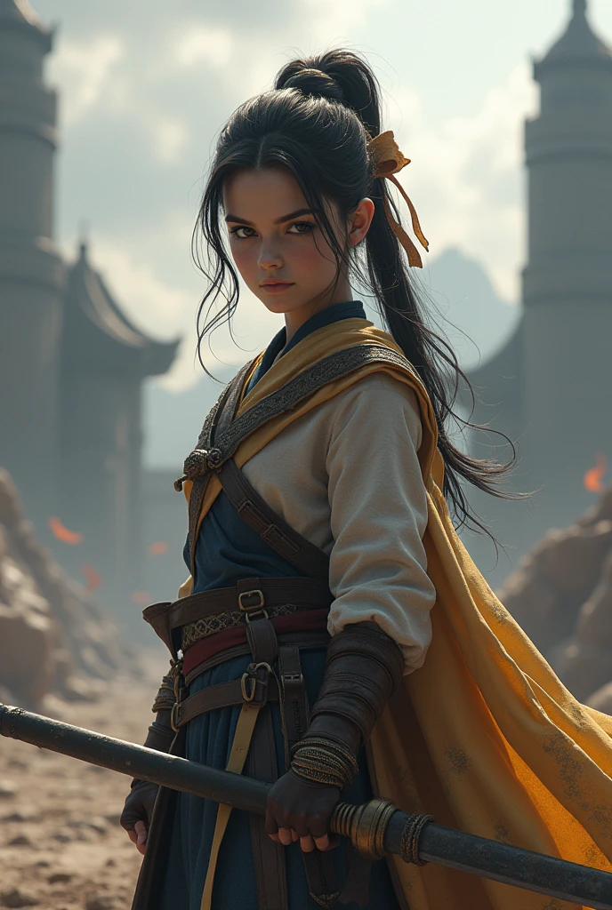 A picture of a girl with a bow in a battle arena with an epic background behind her over the text "ciara".