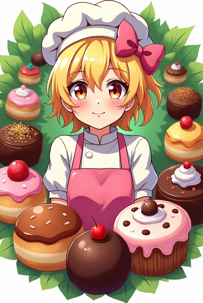 logo,Kizi, anime food, baking art, brigadiers frescas ao fundo, candies, Truffles, brigadiers, chocolates, candies finos, blondie hair