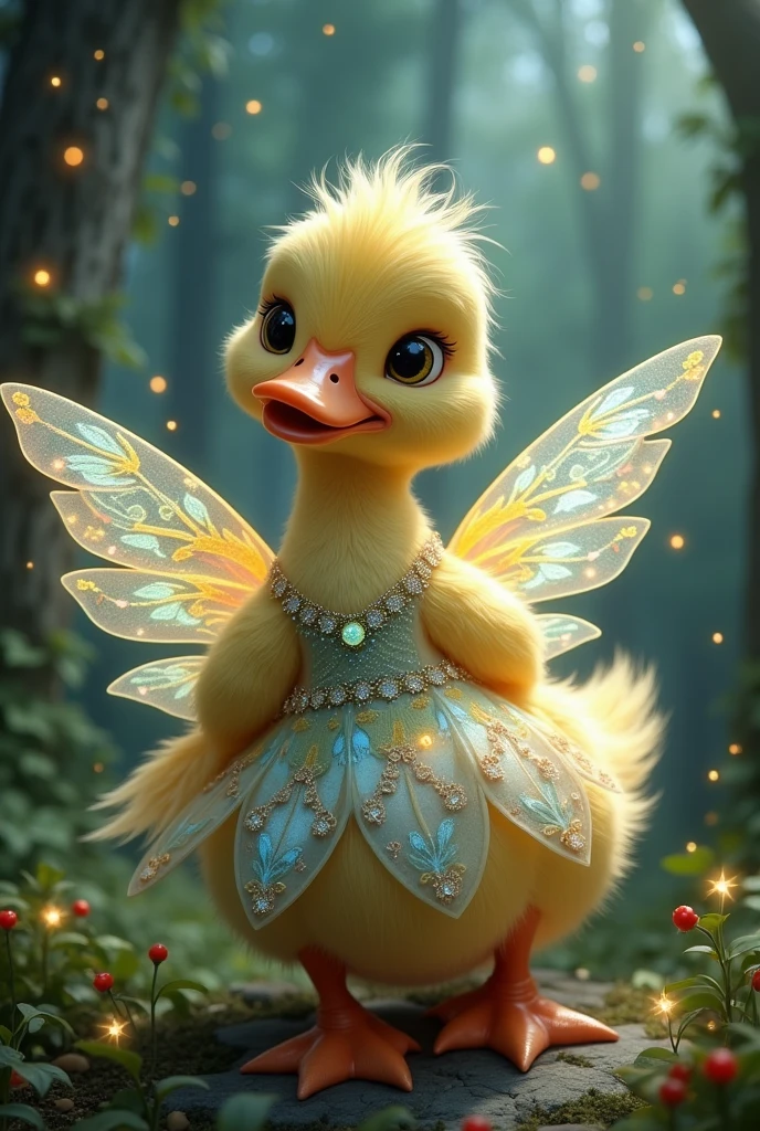 Create a duck dressed as a fairy.