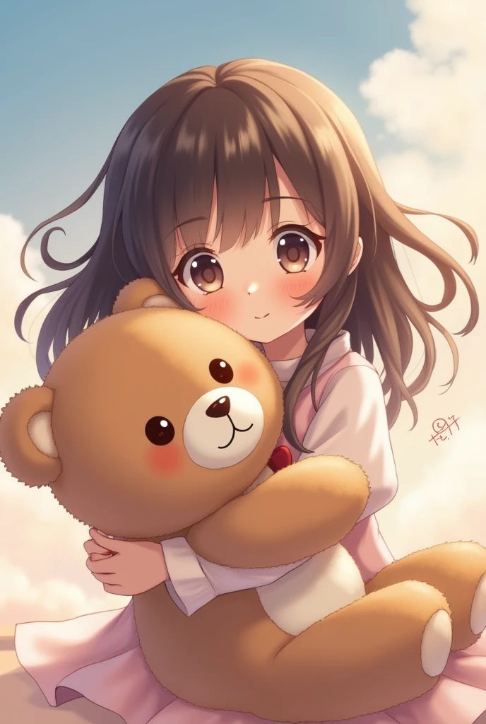 A girl with an anime teddy bear
