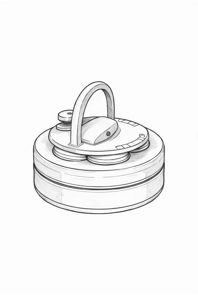 round makeup kit with 3 stack of makeup kit, a button to hold the stack on place and a handle attached to the kit in sketch art