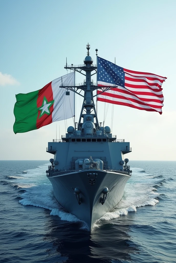 Ivory Coast and USA flags with a navy ship