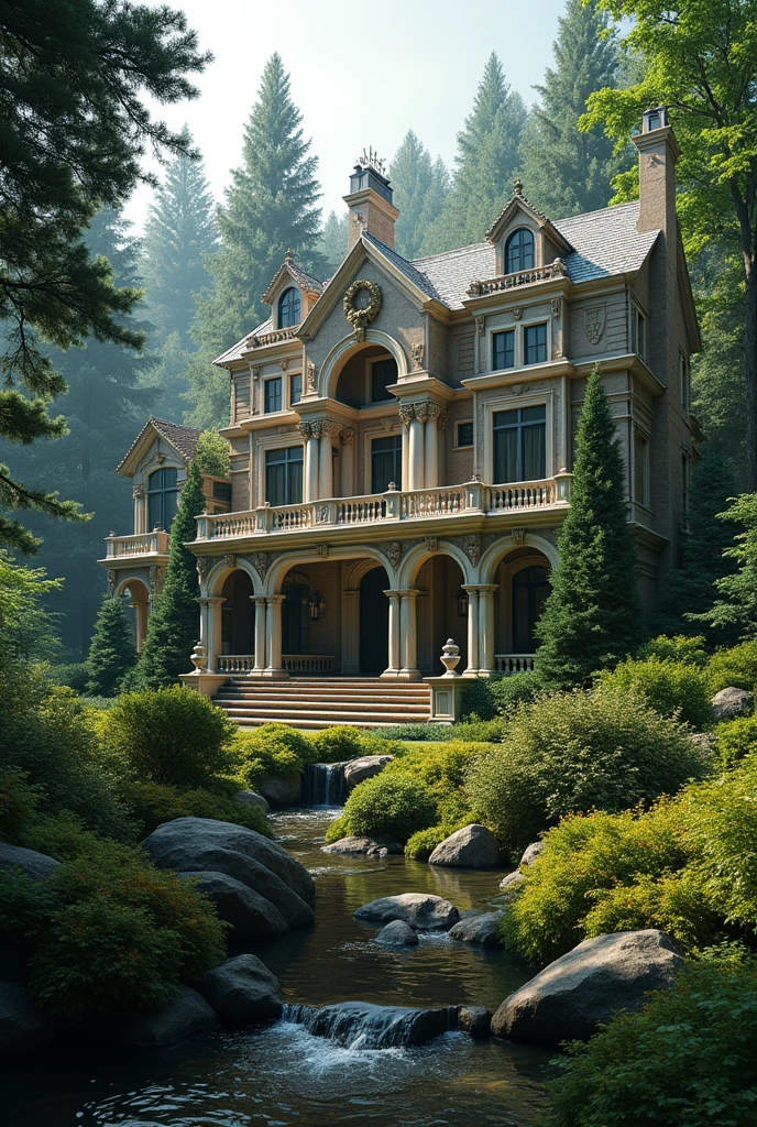 A luxury house in the middle of the forest.