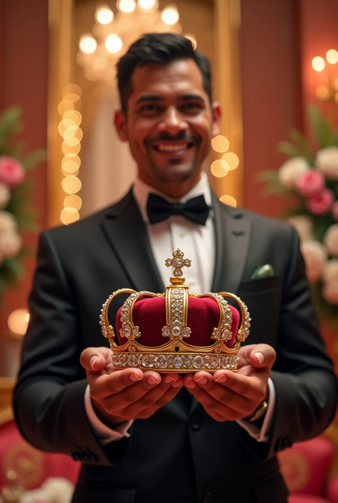 Father holding crown for quinceanera