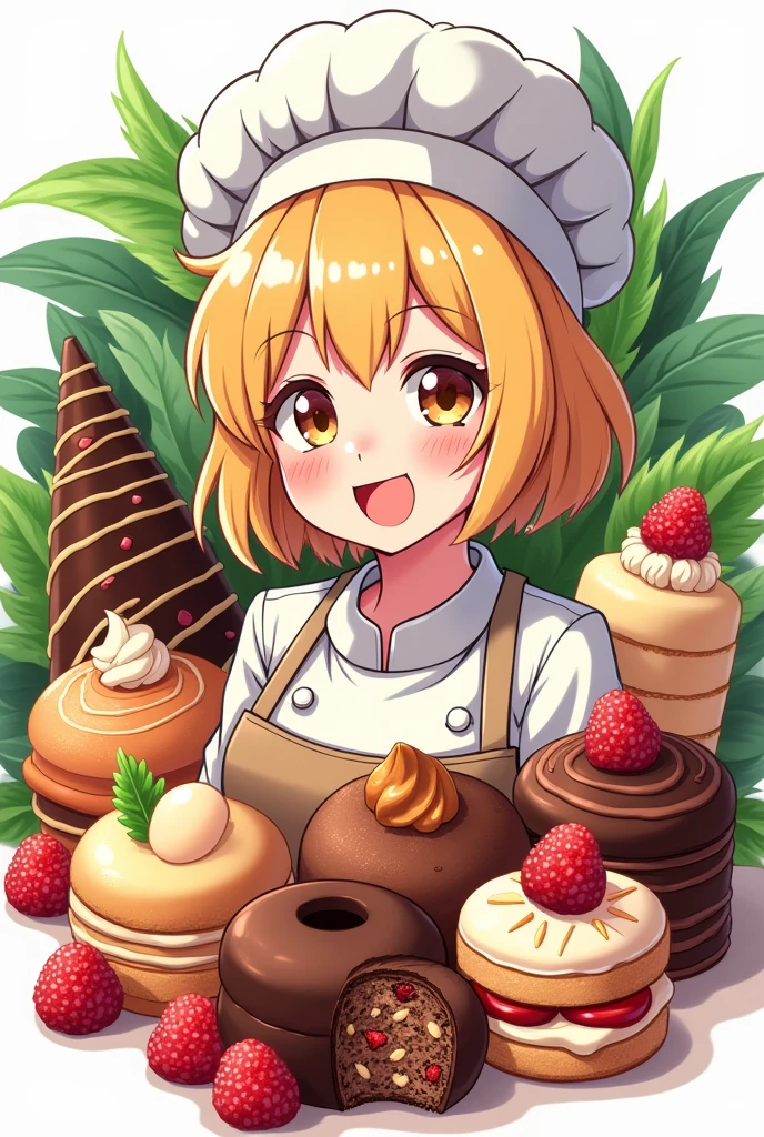 logo,Kizi, anime food, baking art, brigadiers frescas ao fundo, candies, Truffles, brigadiers, chocolates, candies finos, blondie hair