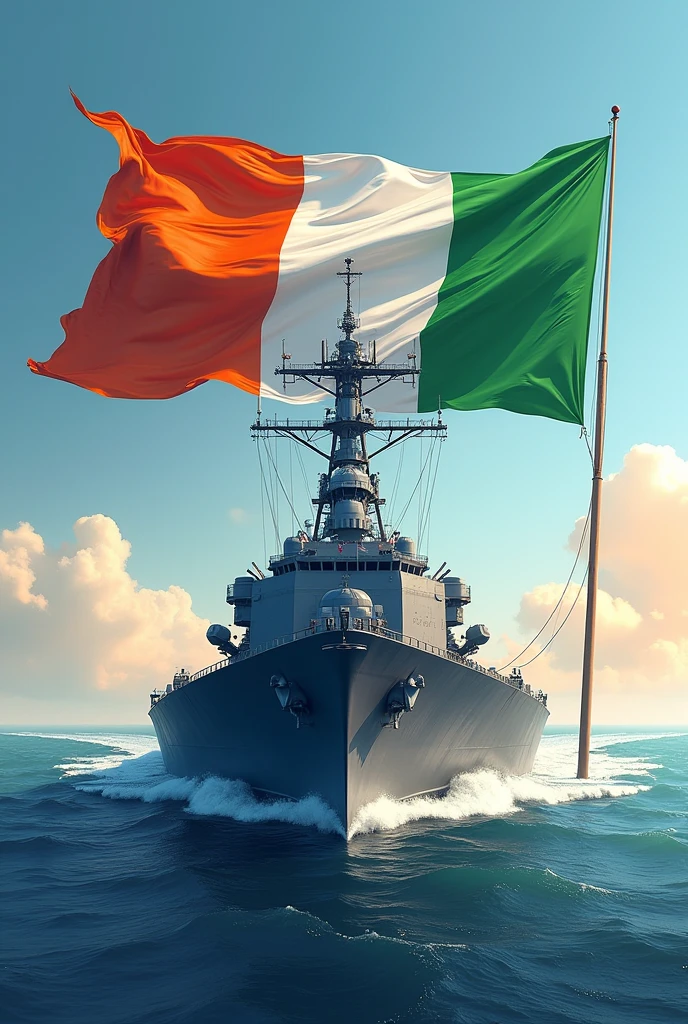 USA and Cote d'Ivoire (Orange, White, Green)flags with a navy ship