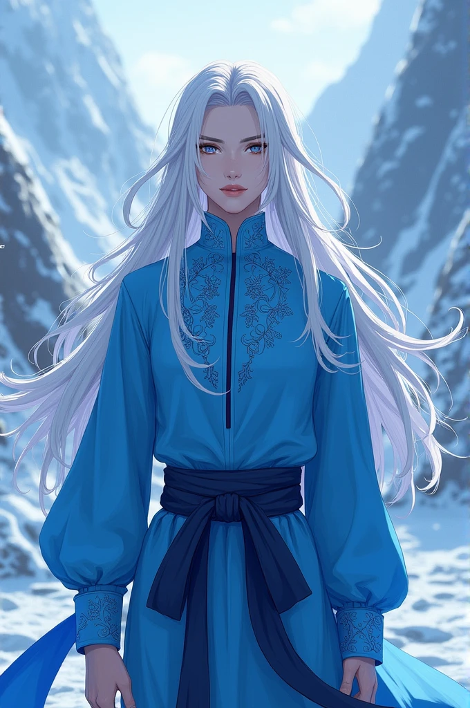 Demon slayer character blue shirt and is a ice hashira with locks 