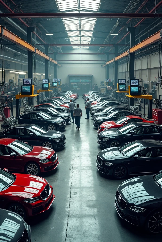 Mechanical workshop named iron garage with BMW, AUDI, Mercedes fixing