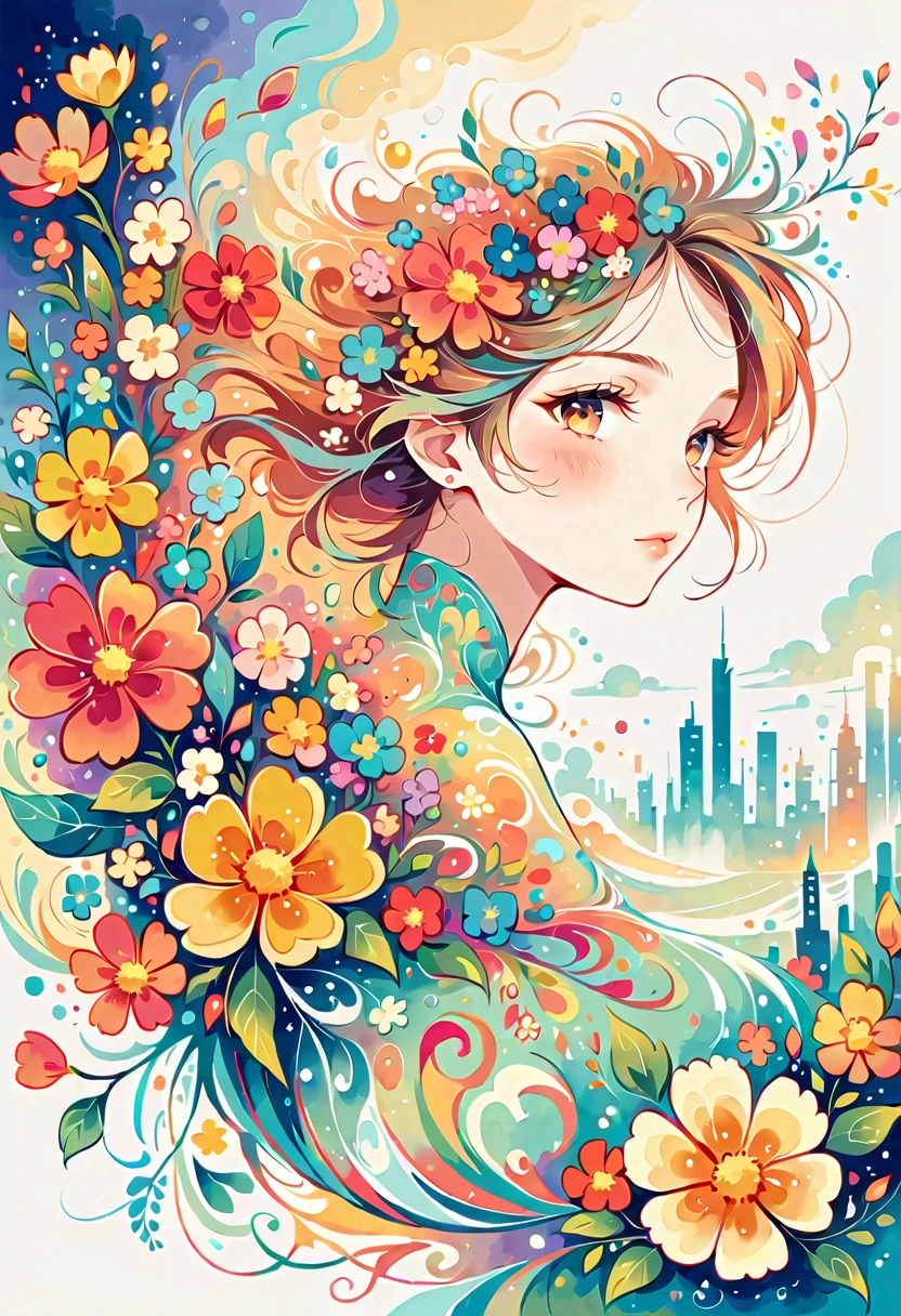 Dream Style, The most beautiful phoenix colorful flowers ever, Simple Line Acronym,Abstract Art,City background