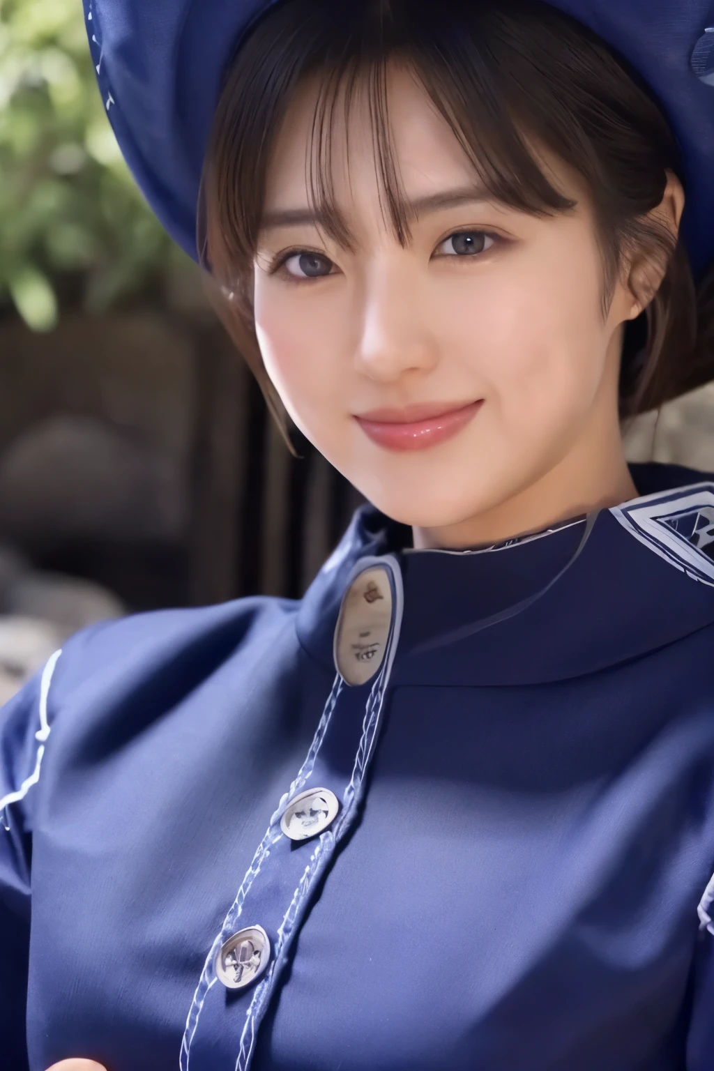 ((Top Quality, 8K, Masterpiece: 1.3)), Sharp Focus: 1.2, (Super Beautiful Face: 1.0), (Slender Abs Beauty: 1.0), (Shiny Skin: 1.0), Realistic Photography, Black Hair, Realistic Pupils, Video Lighting, High Definition Eyes and Face, Video Lighting, (Cowboy Shot: 1.3), (Japanese Cute Actress), in nature, smiling, Looking at the audience, head on