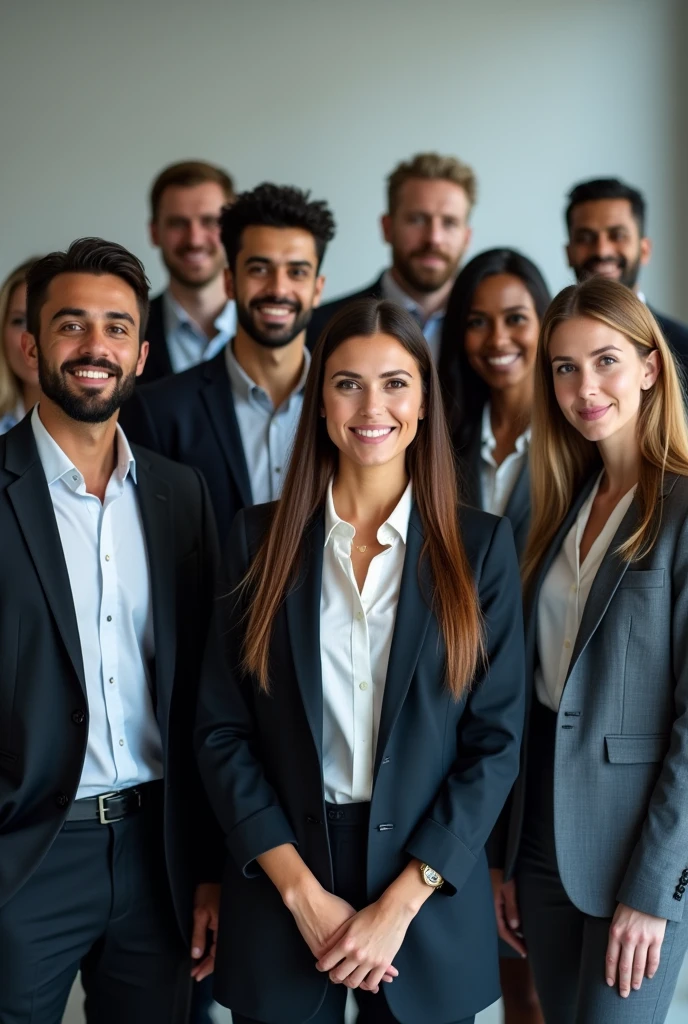 Group of business people of all genders and races looking at the camera