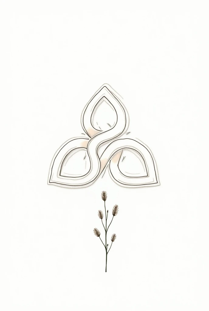 Triqueta symbol made with fine lines, with plant branches and white background