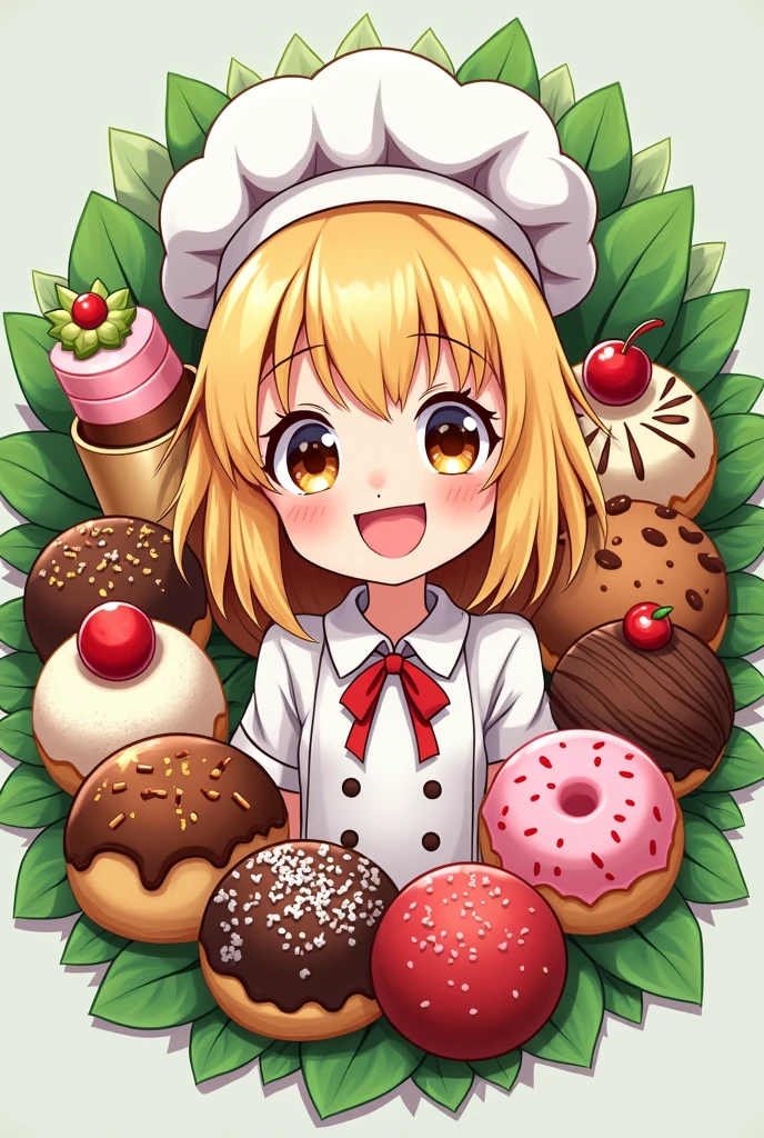 logo,Kizi, anime food, baking art, brigadiers frescas ao fundo, candies, Truffles, brigadiers, chocolates, candies finos, blondie hair
