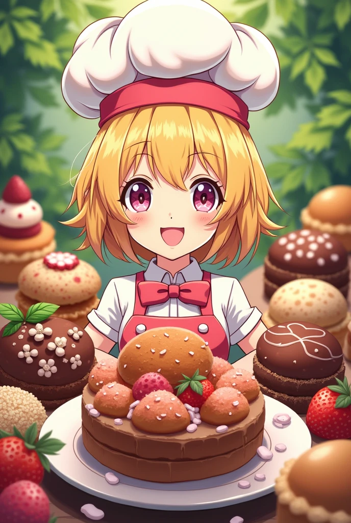 logo,Kizi, anime food, baking art, brigadiers frescas ao fundo, candies, Truffles, brigadiers, chocolates, candies finos, blondie hair