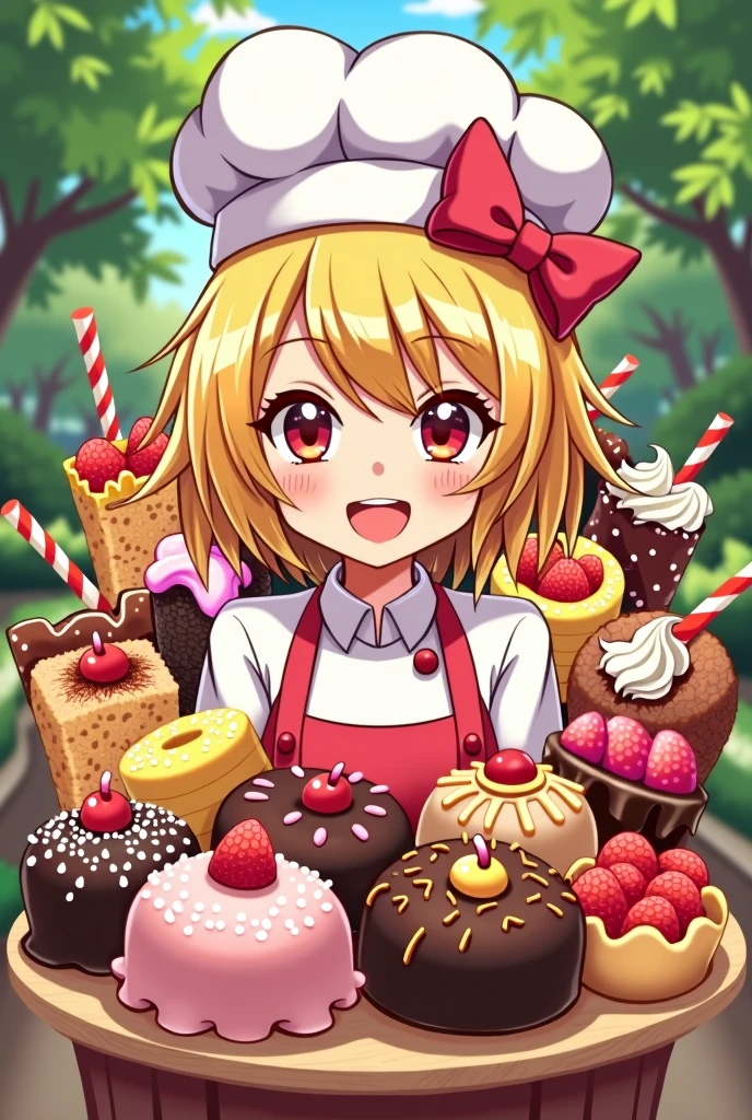logo,Kizi, anime food, baking art, brigadiers frescas ao fundo, candies, Truffles, brigadiers, chocolates, candies finos, blondie hair