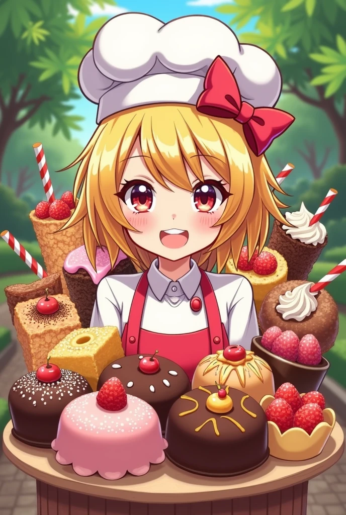 logo,Kizi, anime food, baking art, brigadiers frescas ao fundo, candies, Truffles, brigadiers, chocolates, candies finos, blondie hair