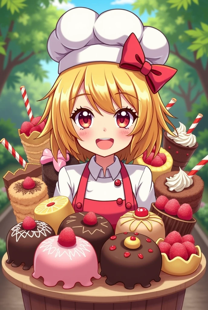 logo,Kizi, anime food, baking art, brigadiers frescas ao fundo, candies, Truffles, brigadiers, chocolates, candies finos, blondie hair