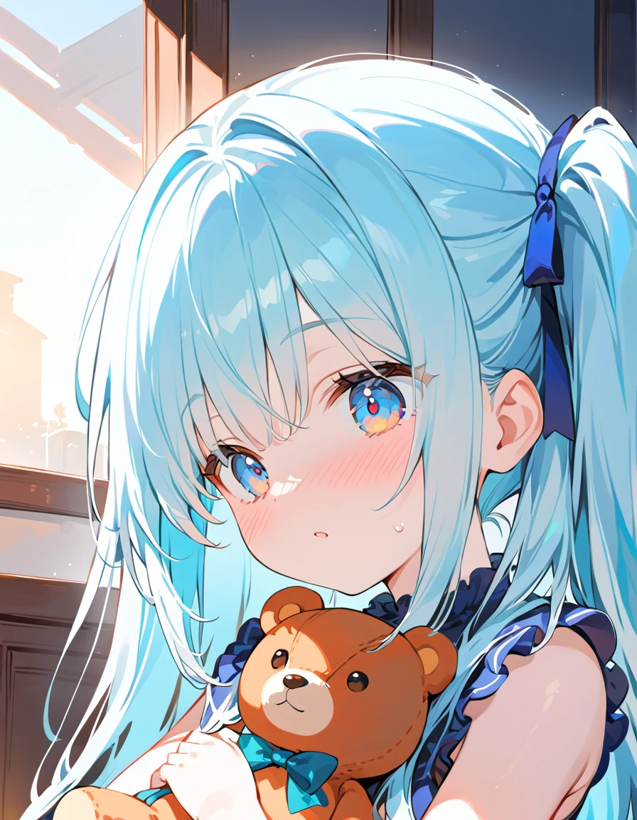 solo,, masterpiece, best quality, extremely detailed, (illustration, official art:1.1), 1 girl ,(((( light blue long hair)))), ,(((( light blue long hair)))),light blue hair, , long hair ((blush)) , cute face, big eyes, (best quality, masterpiece, highres), Long-haired anime girl holding teddy bear in her arms, Cute anime girl, Anime Girl with Long Hair, Cute Anime, Anime visuals of cute girls, Beautiful anime girl, an anime girl, young anime girl, soft anime illustration, Anime Girl, cute anime style, portrait of cute anime girlbabes, pretty anime girl, (Anime Girl), cute kawaii girl